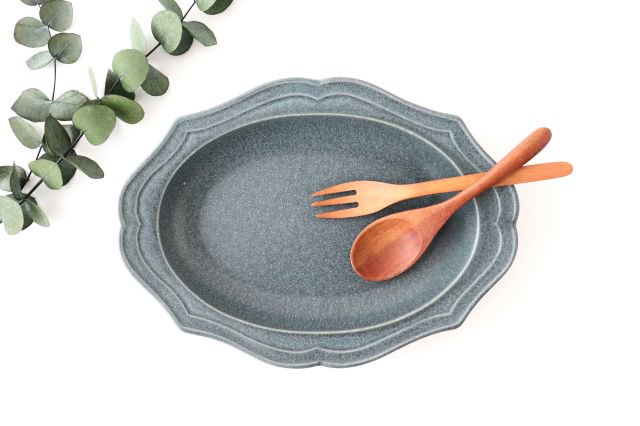 Oval plate L gray porcelain Monet Mino ware