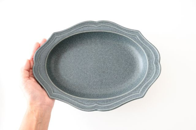 Oval plate L gray porcelain Monet Mino ware