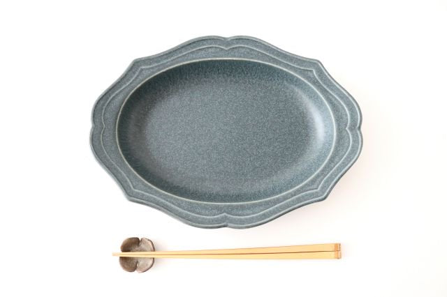 Oval plate L gray porcelain Monet Mino ware