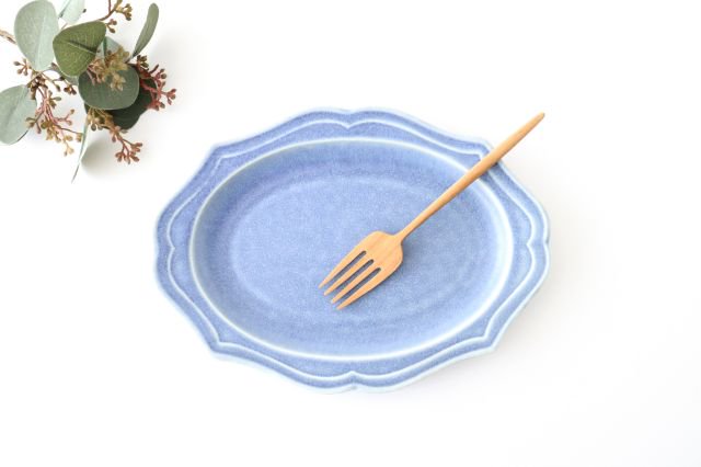 Oval plate M Blue porcelain Monet Mino ware