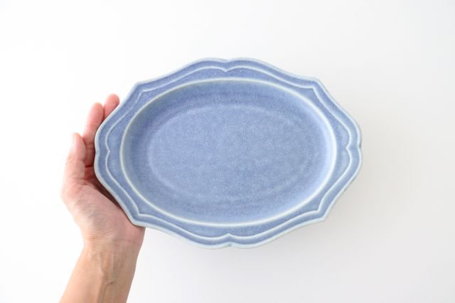 Oval plate M Blue porcelain Monet Mino ware