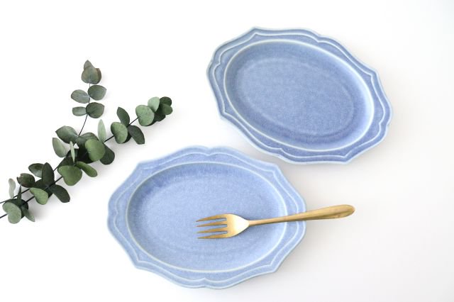 Oval plate M Blue porcelain Monet Mino ware