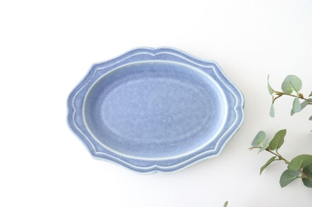 Oval plate M Blue porcelain Monet Mino ware
