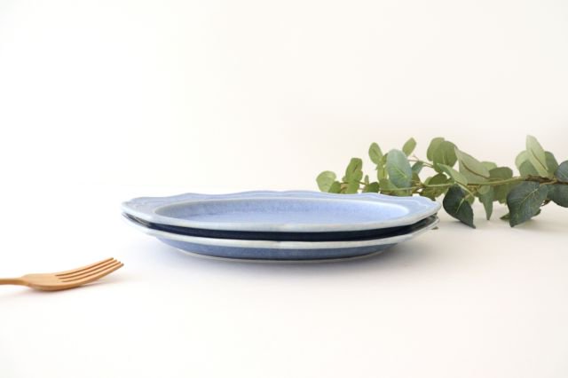 Oval plate M Blue porcelain Monet Mino ware