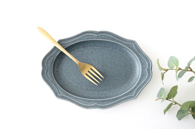 Oval plate M gray porcelain Monet Mino ware