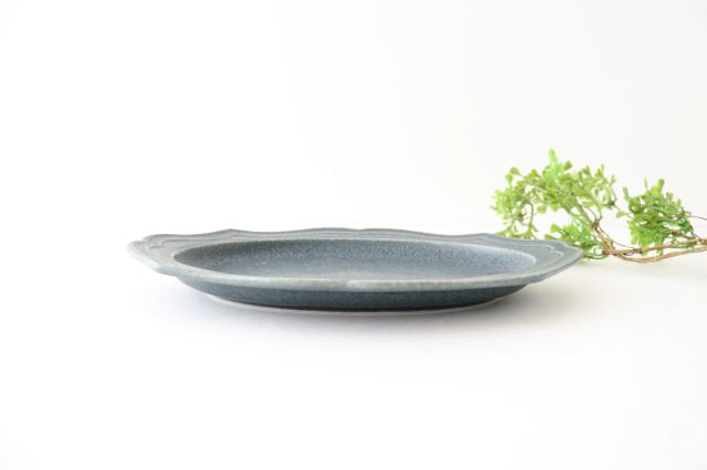 Oval plate M gray porcelain Monet Mino ware