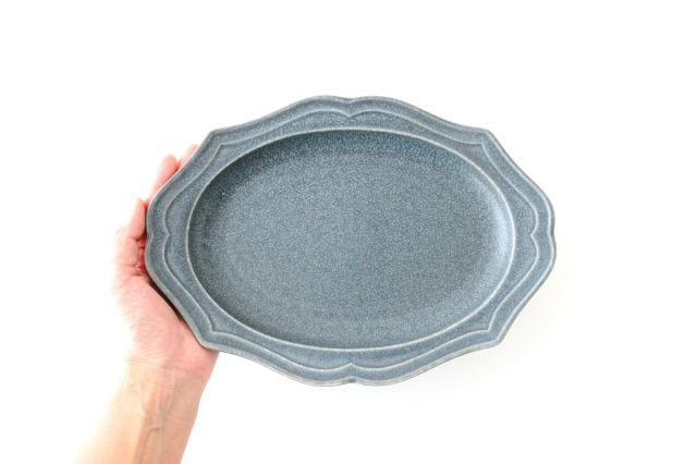 Oval plate M gray porcelain Monet Mino ware