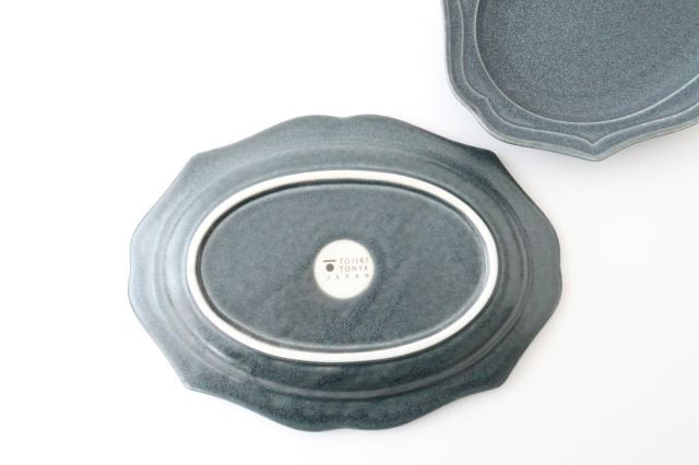 Oval plate M gray porcelain Monet Mino ware