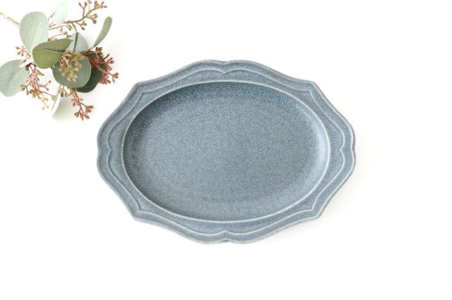Oval plate M gray porcelain Monet Mino ware