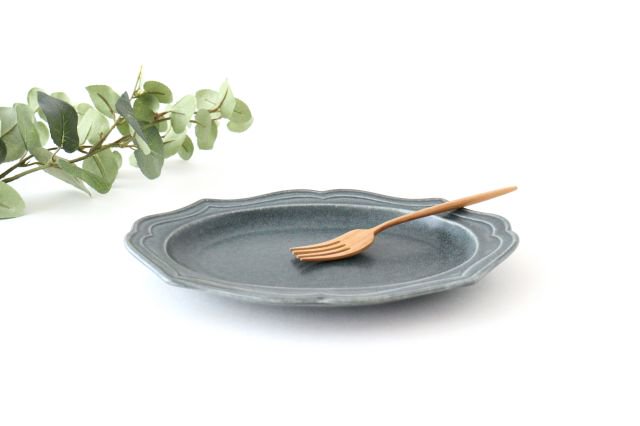 Oval plate M gray porcelain Monet Mino ware
