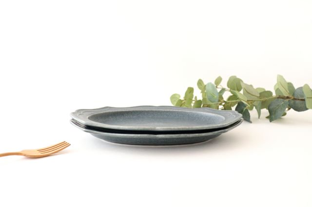Oval plate M gray porcelain Monet Mino ware