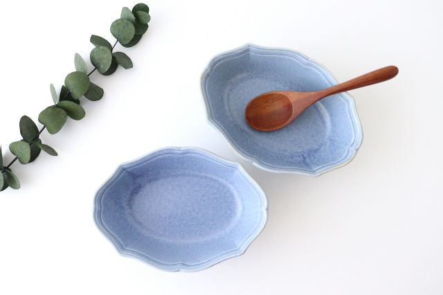 Oval bowl blue porcelain Monet Mino ware