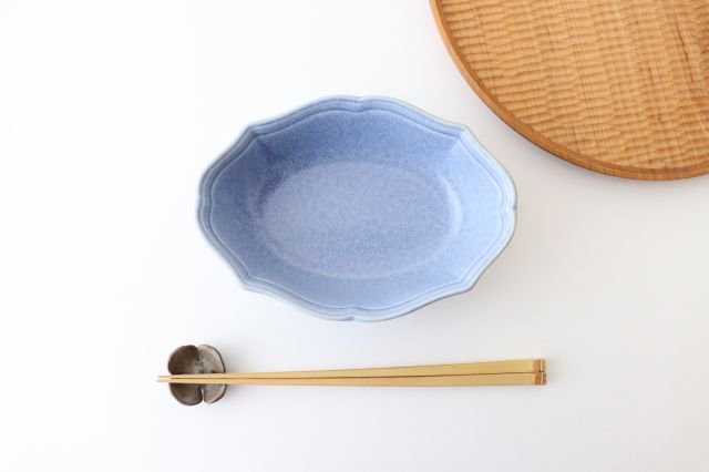 Oval bowl blue porcelain Monet Mino ware