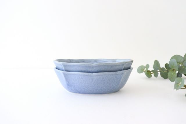 Oval bowl blue porcelain Monet Mino ware
