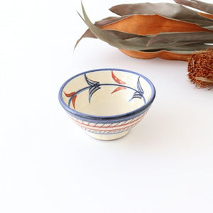 Toshin Kiln Small Bowl Red Bougainvillea Arabesque 9cm/3.5in | Kobachi Tsuboya Ware Yachimun-TOP