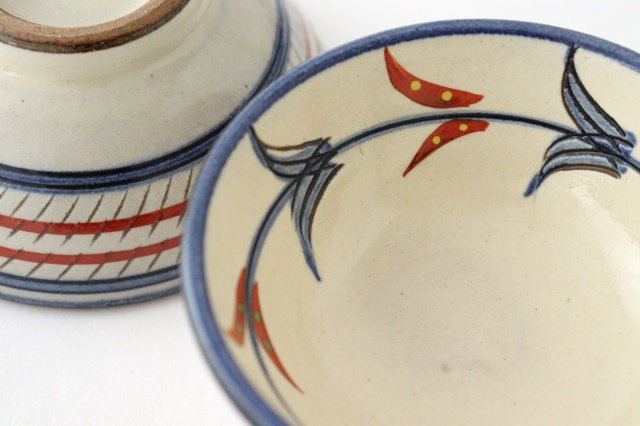 Toshin Kiln Small Bowl Red Bougainvillea Arabesque 9cm/3.5in | Kobachi Tsuboya Ware Yachimun-Detail11