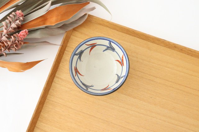 Toshin Kiln Small Bowl Red Bougainvillea Arabesque 9cm/3.5in | Kobachi Tsuboya Ware Yachimun-Detail5