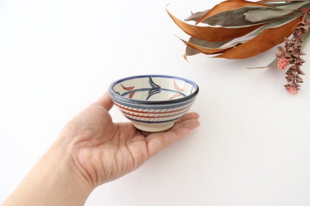 Toshin Kiln Small Bowl Red Bougainvillea Arabesque 9cm/3.5in | Kobachi Tsuboya Ware Yachimun-Detail6