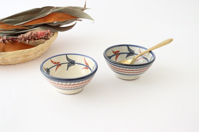 Toshin Kiln Small Bowl Red Bougainvillea Arabesque 9cm/3.5in | Kobachi Tsuboya Ware Yachimun-Detail7