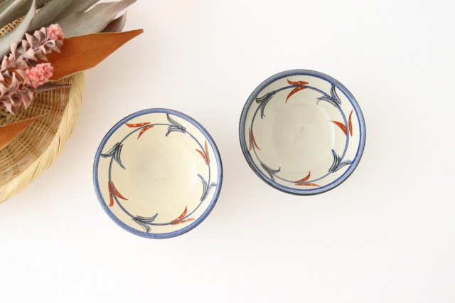 Toshin Kiln Small Bowl Red Bougainvillea Arabesque 9cm/3.5in | Kobachi Tsuboya Ware Yachimun-Detail10