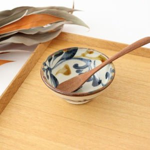 Toshin Kiln Small Bowl Blue and Brown Arabesque 9cm/3.5in | Kobachi Tsuboya Ware Yachimun-TOP