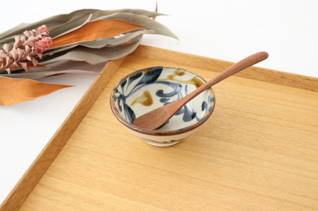Toshin Kiln Small Bowl Blue and Brown Arabesque 9cm/3.5in | Kobachi Tsuboya Ware Yachimun-TOP
