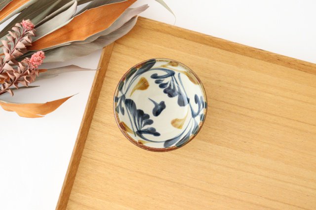 Toshin Kiln Small Bowl Blue and Brown Arabesque 9cm/3.5in | Kobachi Tsuboya Ware Yachimun-Detail2