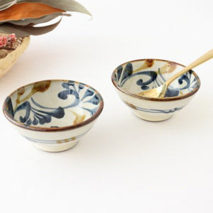 Toshin Kiln Small Bowl Blue and Brown Arabesque 9cm/3.5in | Kobachi Tsuboya Ware Yachimun-Detail9