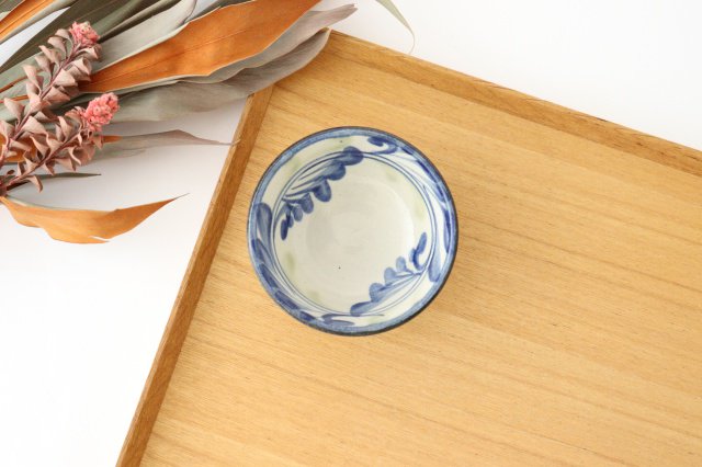 Toshin Kiln Small Bowl Blue and Green Arabesque 9cm/3.5in | Kobachi Tsuboya Ware Yachimun-Detail2