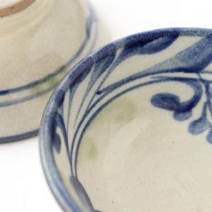 Toshin Kiln Small Bowl Blue and Green Arabesque 9cm/3.5in | Kobachi Tsuboya Ware Yachimun-Detail8