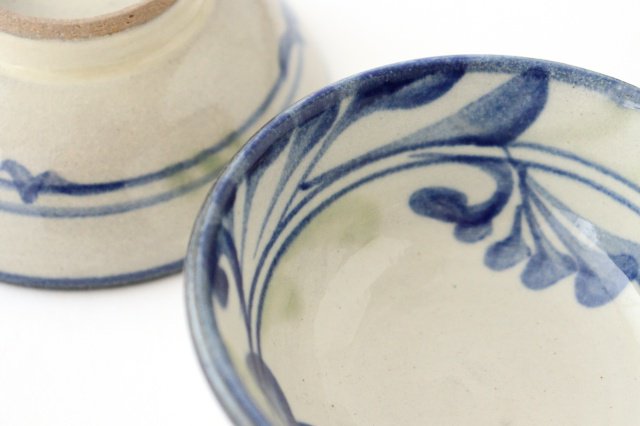 Toshin Kiln Small Bowl Blue and Green Arabesque 9cm/3.5in | Kobachi Tsuboya Ware Yachimun-Detail8
