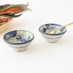 Toshin Kiln Small Bowl Blue and Green Arabesque 9cm/3.5in | Kobachi Tsuboya Ware Yachimun-Detail9