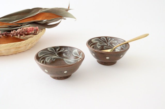 Toshin Kiln Small Bowl Slip-trailing 9cm/3.5in | Kobachi Tsuboya Ware Yachimun-Detail9