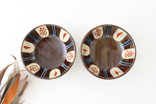 Toshin Kiln Round Bowl Red-painted  15cm/5.9in | Tsuboya Ware Yachimun-Detail2