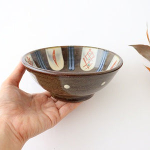 Toshin Kiln Round Bowl Red-painted  15cm/5.9in | Tsuboya Ware Yachimun-Detail4