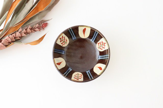 Toshin Kiln Round Bowl Red-painted  15cm/5.9in | Tsuboya Ware Yachimun-Detail7