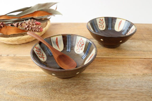 Toshin Kiln Round Bowl Red-painted  15cm/5.9in | Tsuboya Ware Yachimun-Detail9