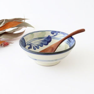 Toshin Kiln Round Bowl Blue and Green Arabesque 15cm/5.9in | Tsuboya Ware Yachimun-TOP