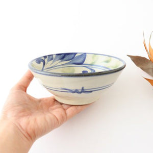 Toshin Kiln Round Bowl Blue and Green Arabesque 15cm/5.9in | Tsuboya Ware Yachimun-Detail4