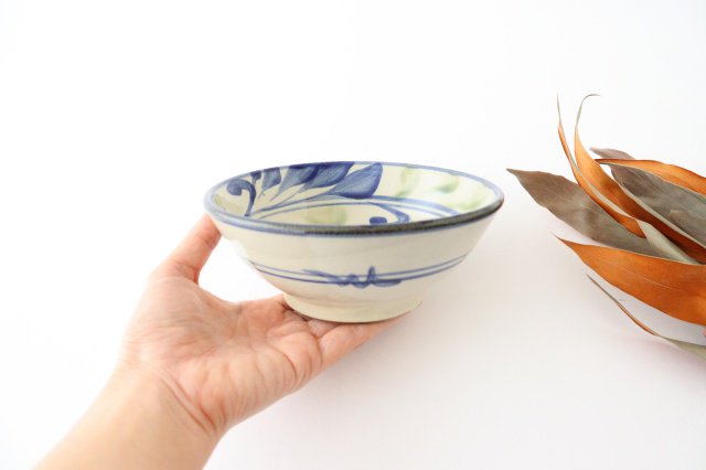 Toshin Kiln Round Bowl Blue and Green Arabesque 15cm/5.9in | Tsuboya Ware Yachimun-Detail4