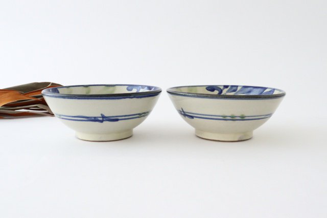 Toshin Kiln Round Bowl Blue and Green Arabesque 15cm/5.9in | Tsuboya Ware Yachimun-Detail5