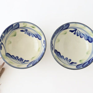 Toshin Kiln Round Bowl Blue and Green Arabesque 15cm/5.9in | Tsuboya Ware Yachimun-Detail7