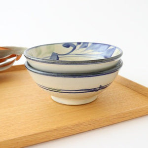 Toshin Kiln Round Bowl Blue and Green Arabesque 15cm/5.9in | Tsuboya Ware Yachimun-Detail10