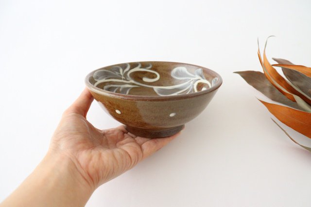 Toshin Kiln Round Bowl Slip-trailing 15cm/5.9in | Tsuboya Ware Yachimun-Detail4