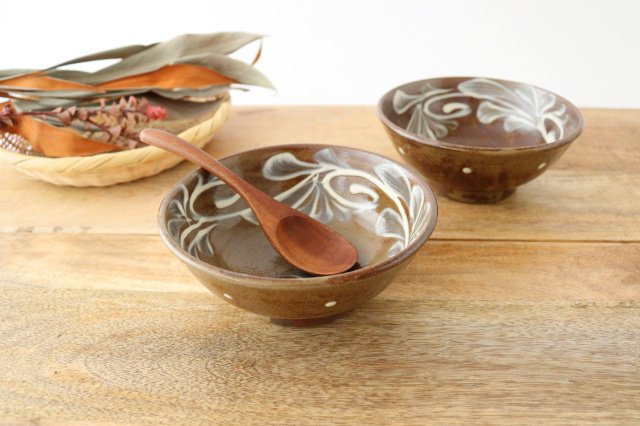 Toshin Kiln Round Bowl Slip-trailing 15cm/5.9in | Tsuboya Ware Yachimun-Detail9