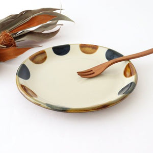 Toshin Kiln Round Plate Brown and Blue Dots 21cm/8.3in | Tsuboya Ware  Yachimun-TOP