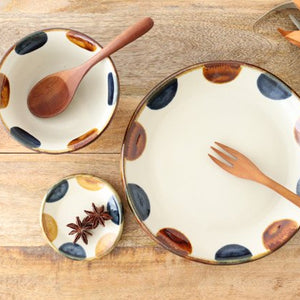 Toshin Kiln Round Plate Brown and Blue Dots 21cm/8.3in | Tsuboya Ware  Yachimun-Detail11