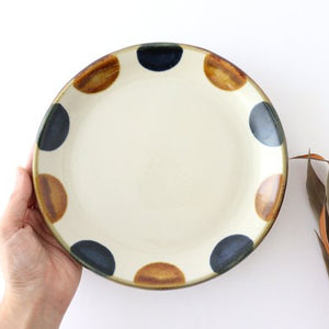 Toshin Kiln Round Plate Brown and Blue Dots 21cm/8.3in | Tsuboya Ware  Yachimun-Detail3