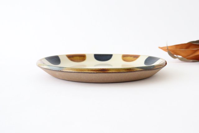 Toshin Kiln Round Plate Brown and Blue Dots 21cm/8.3in | Tsuboya Ware Yachimun