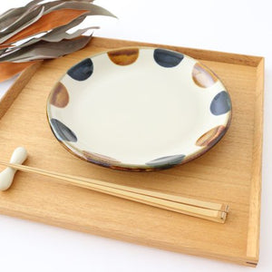 Toshin Kiln Round Plate Brown and Blue Dots 21cm/8.3in | Tsuboya Ware  Yachimun-Detail5